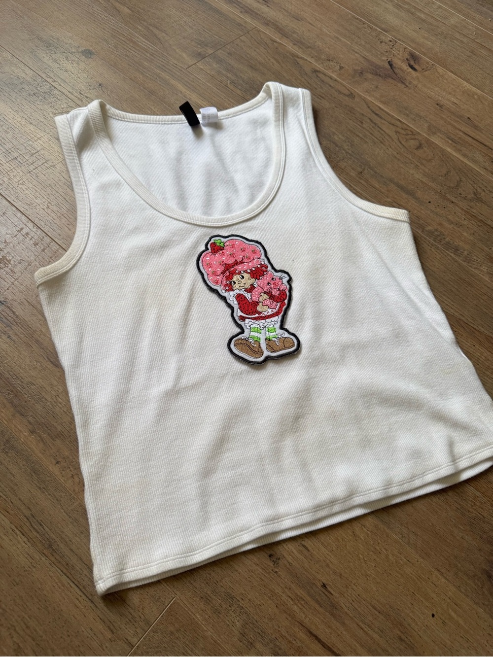 Strawberry Shortcake Tank Top White Ribbed DIY Upcycled